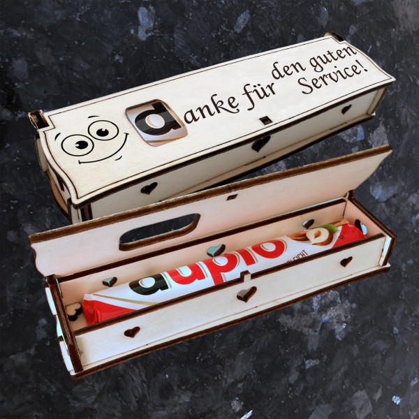 Danke für den guten Service! | Gravur auf Holz Geschenkbox mit Schokoriegel | Neues Design