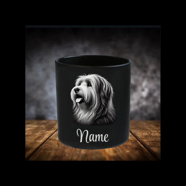 Bobtail Leckerliglas | Kerzenglas Matt Schwarz | Gravur Hunderasse mit Name Personalisiert