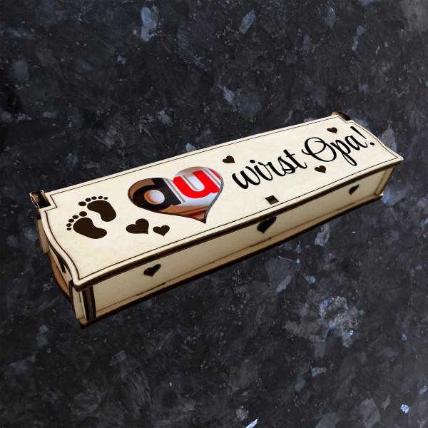 Du wirst Opa! | Gravur auf Holz Geschenkbox mit Schokoriegel | Neues Design