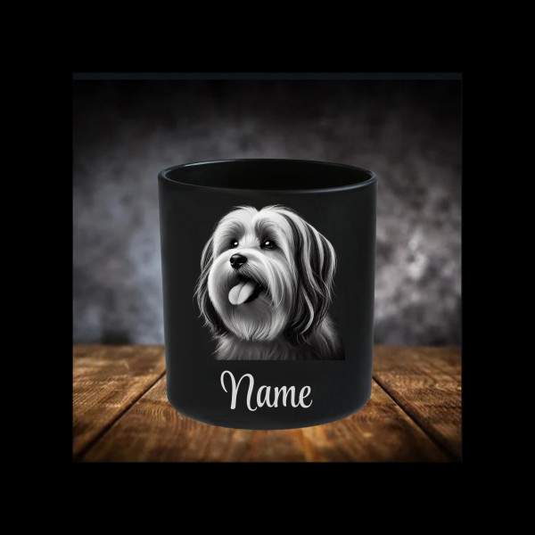 Havaneser Leckerliglas Kerzenglas Matt Schwarz Gravur Hunderasse mit Name Personalisiert