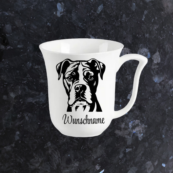 Boxer Hund Kaffeebecher Weiß 320ml mit Name Personalisiert