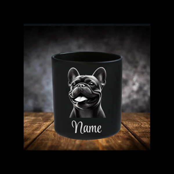 Französische Bulldogge Leckerliglas | Kerzenglas Matt Schwarz | Gravur Hund mit Name Personalisiert