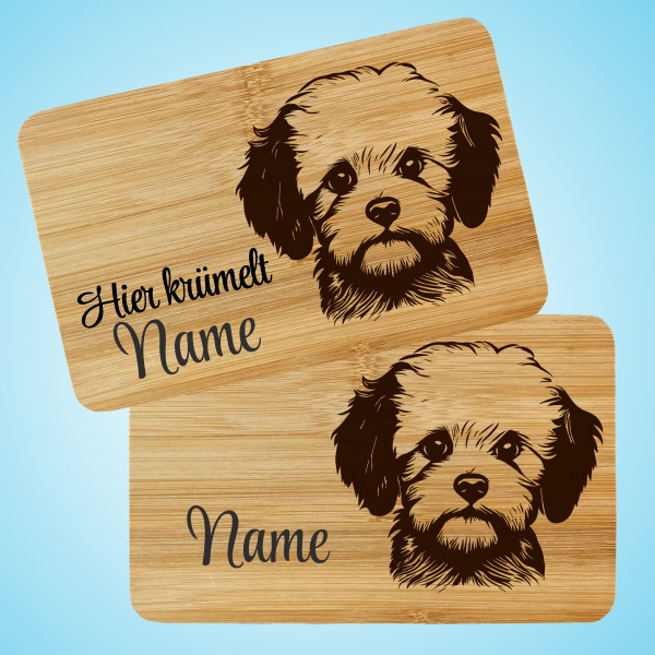 Brettchen Holz Gravur Hund Bichon Frise 1 mit Name Personalisiert