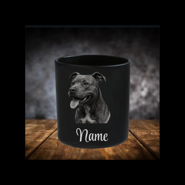 Pitbull Leckerliglas | Kerzenglas Matt Schwarz 400ml | Gravur Hunderasse mit Name Personalisiert