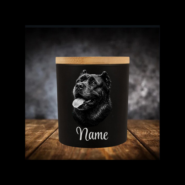 Cane Corso Leckerliglas | Kerzenglas Matt Schwarz 400ml | Gravur Hunderasse mit Name Personalisiert