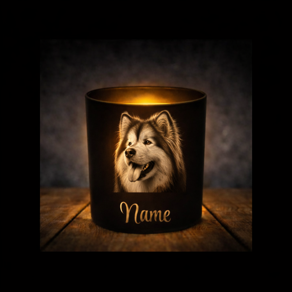 Alaskan Malamute Leckerliglas Kerzenglas Schwarz Gravur Hund mit Name Personalisiert