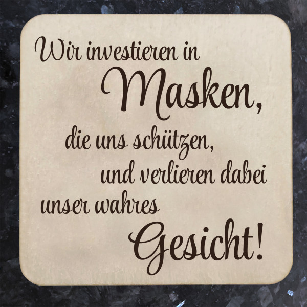Kühlschrankmagnet Holz mit Spruch 5x5 cm Neodym Magnet Masken, die uns schützen