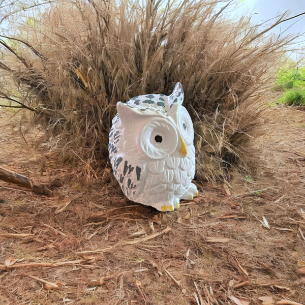 Niedliche kleine massive Deco Eule Keramik Weiß / Grau