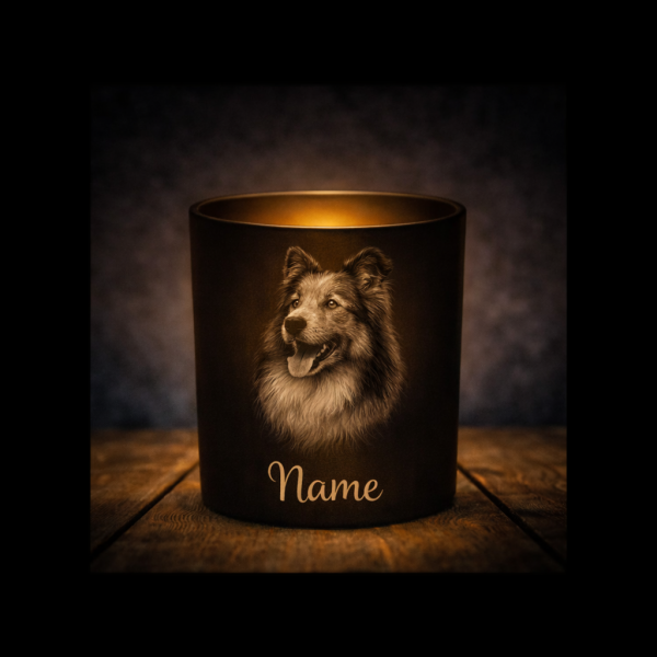 Collie Lichtglas | Erinnerungsglas Matt Schwarz 400ml | Gravur Hunderasse mit Name Personalisiert