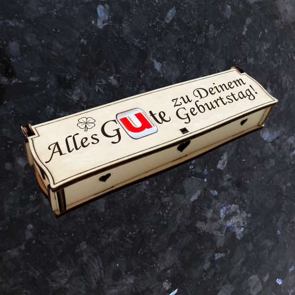 Alles Gute zu Deinem Geburtstag! | Gravur auf Holz Geschenkbox mit Schokoriegel | Neues Design