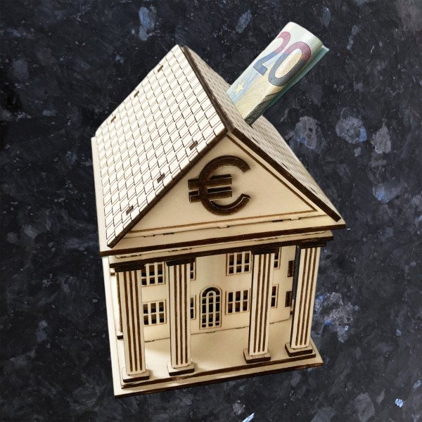 Dekorative Holz Hausbank - Spardose Personalisiert