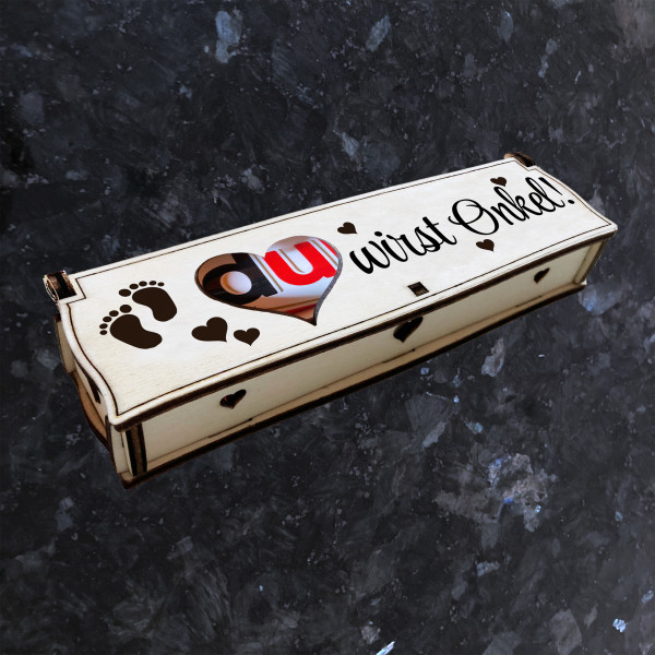 Du wirst Onkel! | Gravur auf Holz Geschenkbox mit Schokoriegel | Neues Design