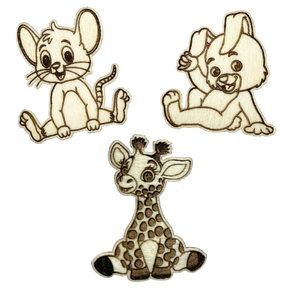 Set 3 x Holz Kühlschrankmagnet Maus | Hase | Giraffe Neodym Magnet