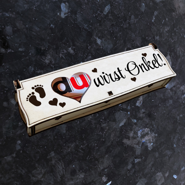 Du wirst Onkel! | Gravur auf Holz Geschenkbox mit Schokoriegel | Neues Design