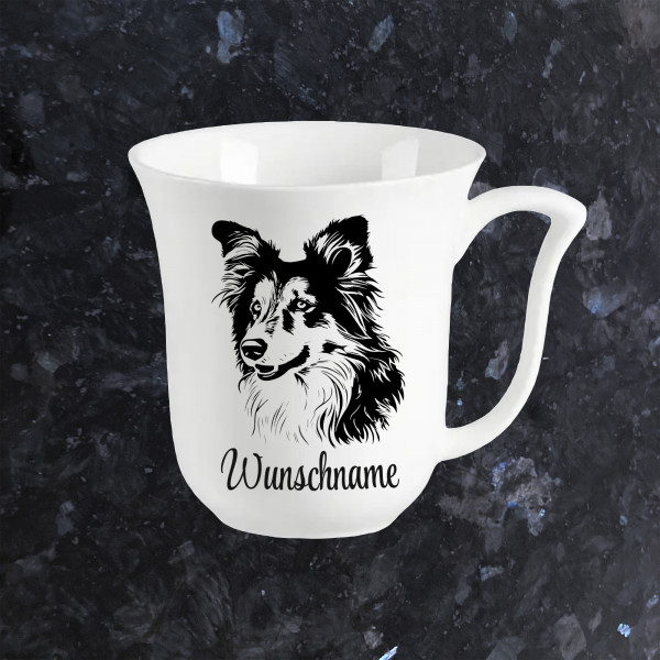 Sheltie Hund Kaffeebecher Weiß 320ml mit Name Personalisiert