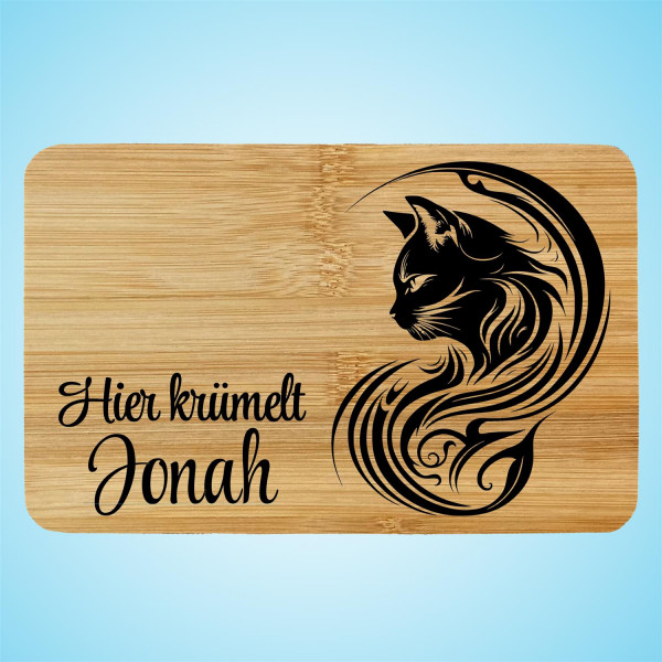 Frühstücksbrett Holz Lasergravur Katze Personalisiert