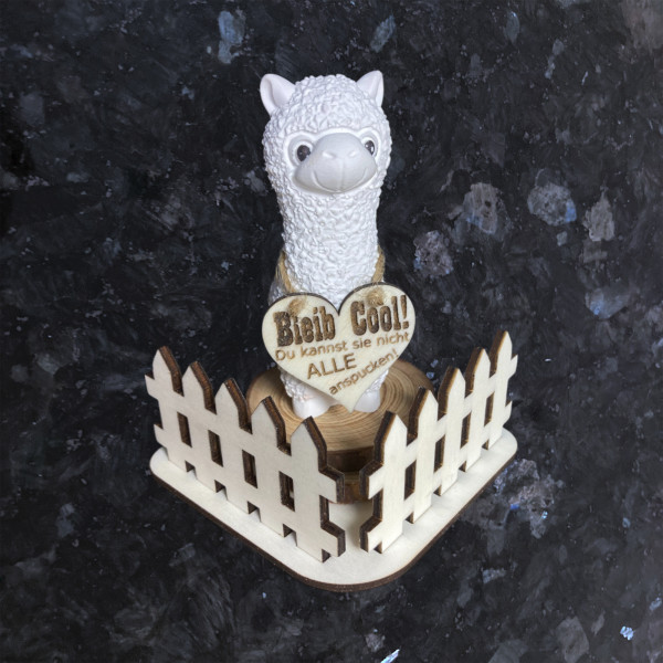 Niedliche Alpaka Figur Keramik - Holz Deko