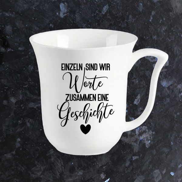 Einzeln sind wir Worte... | Spruch Kaffeebecher 320ml Weiß