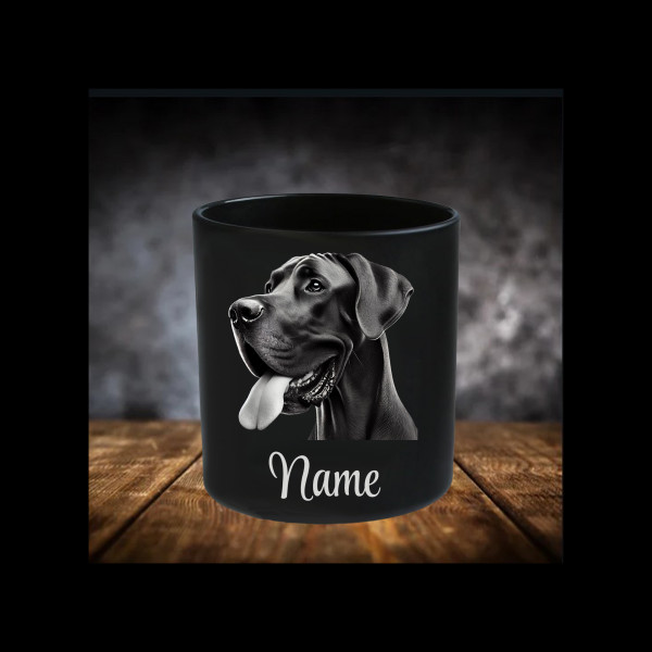 Deutsche Dogge Leckerliglas | Kerzenglas Matt Schwarz| Gravur Hunderasse mit Name Personalisiert