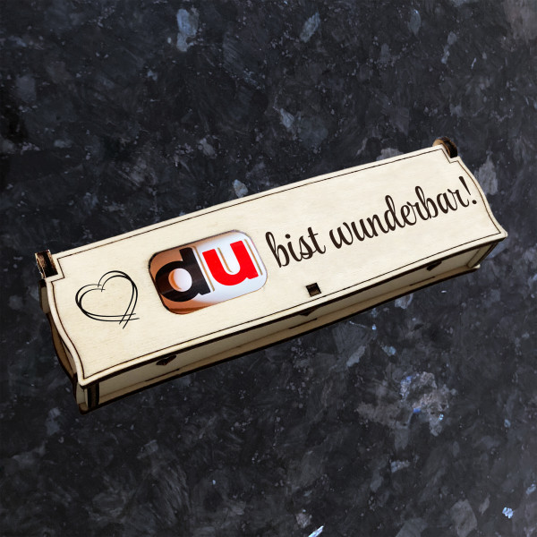 Du bist wunderbar! | Gravur auf Holz Geschenkbox mit Schokoriegel | Neues Design