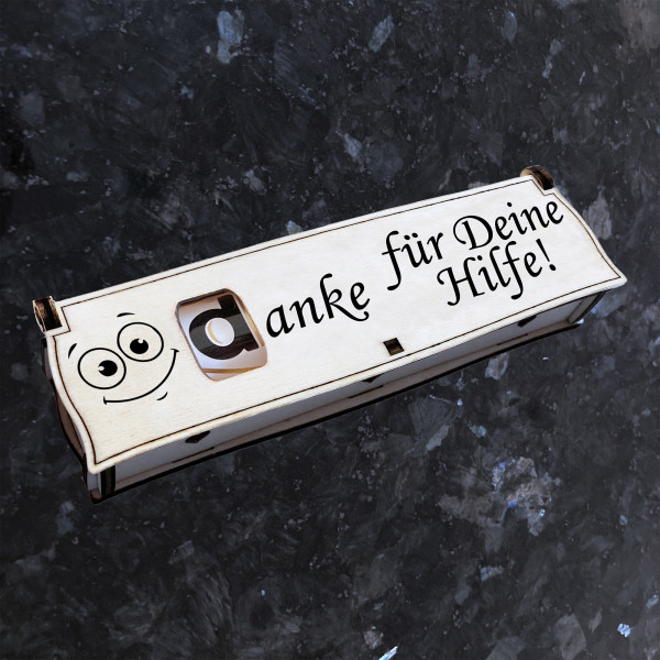 Danke für Deine Hilfe! | Gravur auf Holz Geschenkbox mit Schokoriegel | Neues Design