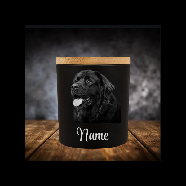 Neufundländer Leckerliglas | Kerzenglas Matt Schwarz 400ml | Gravur Hunderasse mit Name Personalisie