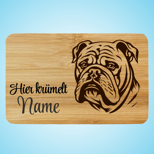 Brettchen Holz Gravur Hund Bulldogge mit Name Personalisiert