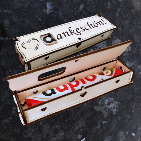 Dankeschön! | Gravur auf Holz Geschenkbox mit Schokoriegel | Neues Design