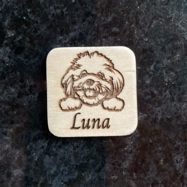 Set 4 x Kühlschrankmagnet Holz 4x4 cm Bichon Frise Personalisiert