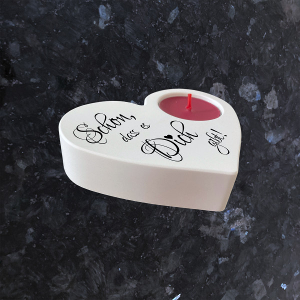 Massiver Teelichthalter Herz Keramik Weiß mit Spruch Höhe 25mm