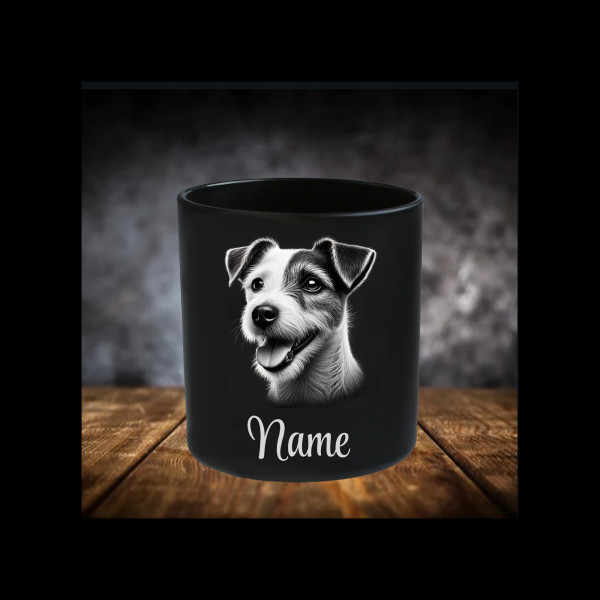 Jack Russell Terrier Leckerliglas | Kerzenglas Matt Schwarz | Gravur Hunderasse mit Name Personalisi