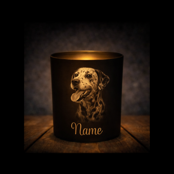 Dalmatiner Lichtglas | Erinnerungsglas Matt Schwarz | Gravur Hunderasse mit Name Personalisiert