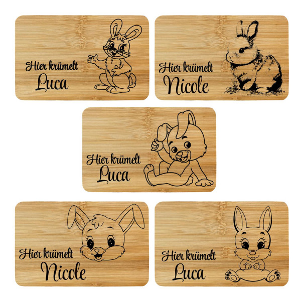 Brettchen Bambus Holz Lasergravur Hasen Personalisiert