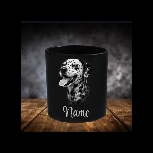Dalmatiner Lichtglas | Erinnerungsglas Matt Schwarz | Gravur Hunderasse mit Name Personalisiert