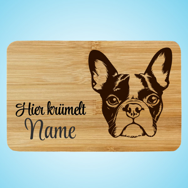 Brettchen Bambus Holz Gravur Boston Terrier Hund Personalisiert
