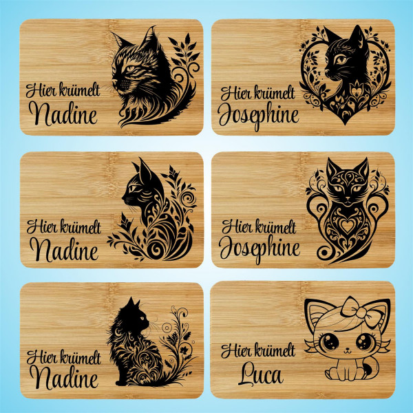 Frühstücksbrett Holz Lasergravur Katze Personalisiert