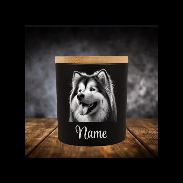 Alaskan Malamute Leckerliglas Kerzenglas Schwarz Gravur Hund mit Name Personalisiert