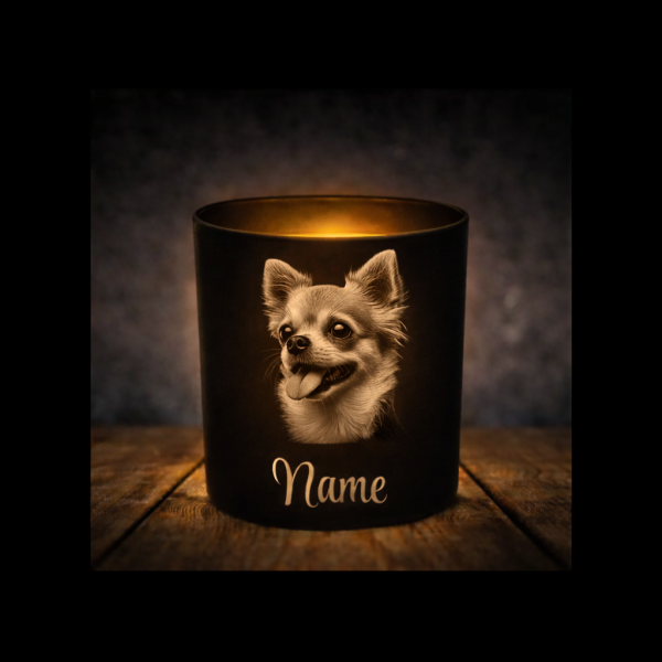 Chihuahua Leckerliglas | Kerzenglas Matt Schwarz 400ml | Gravur Hunderasse mit Name Personalisiert