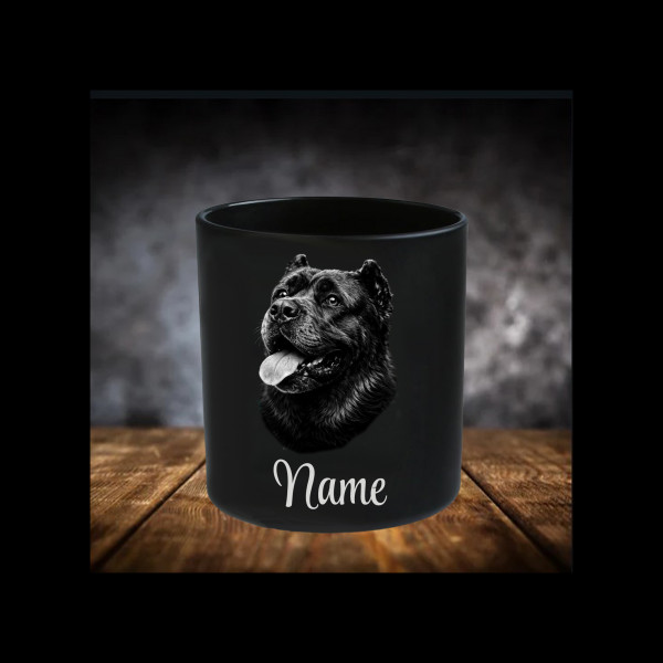 Cane Corso Leckerliglas | Kerzenglas Matt Schwarz 400ml | Gravur Hunderasse mit Name Personalisiert