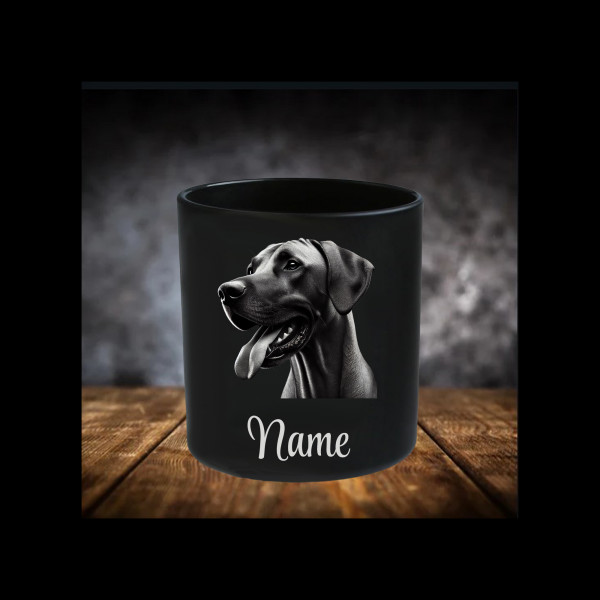 Rhodesian Ridgeback Leckerliglas | Kerzenglas Matt Schwarz | Gravur Hund mit Name Personalisiert