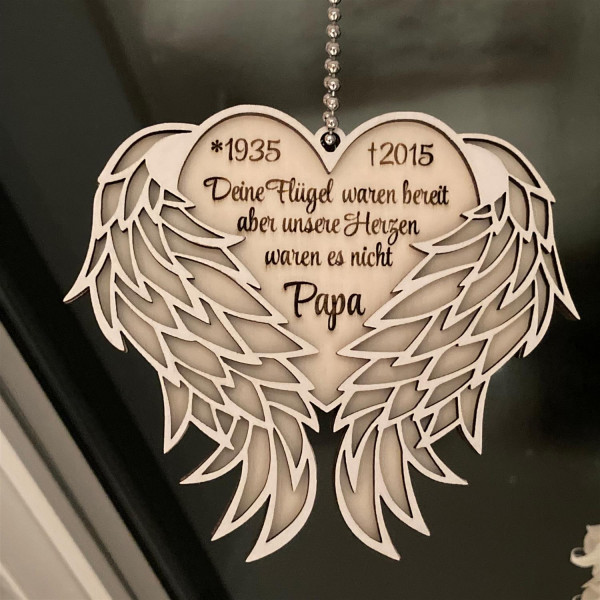 Herz Engelsflügel Holz Ornament mit Gravur Erinnerungsgeschenk Personalisiert