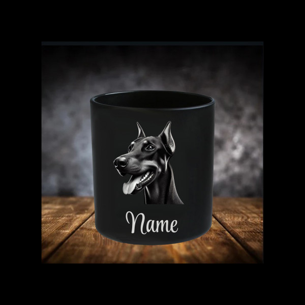 Dobermann Leckerliglas | Kerzenglas Matt Schwarz 400ml | Gravur Hunderasse mit Name Personalisiert