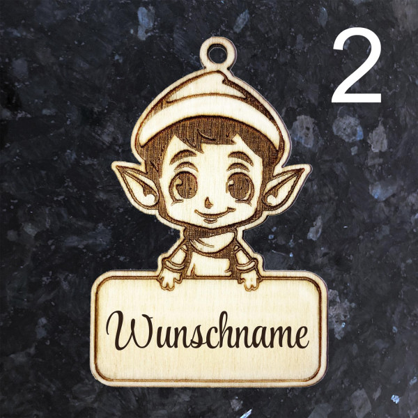 Holz Geschenkanhänger Elfe mit Wunschname Personalisiert