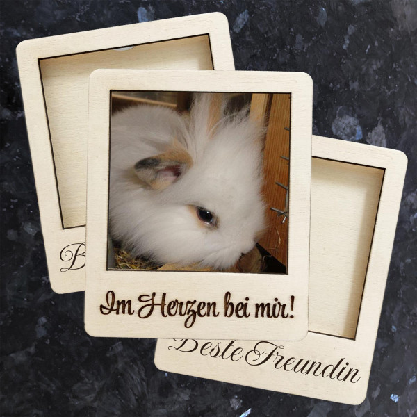 Kühlschrankmagnet Holz Polaroid Bilderrahmen mit Gravur