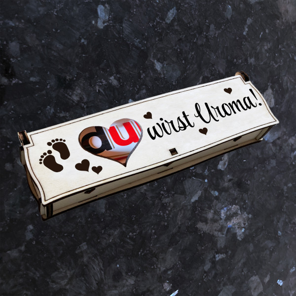 Du wirst Uroma! | Gravur auf Holz Geschenkbox mit Schokoriegel | Neues Design