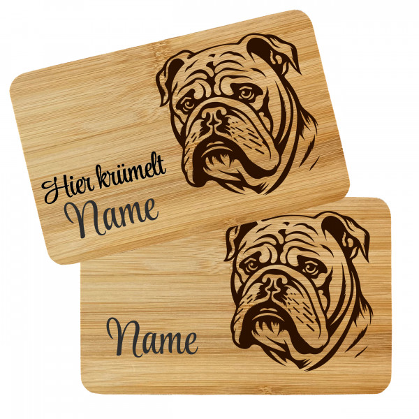 Brettchen Holz Gravur Hund Bulldogge mit Name Personalisiert