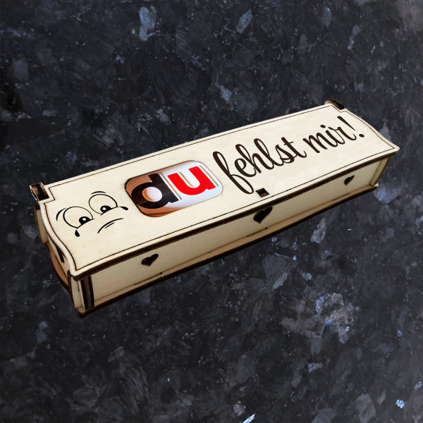 Du fehlst mir! | Lasergravur auf Holz Geschenkbox mit Schokoriegel | Neues Design