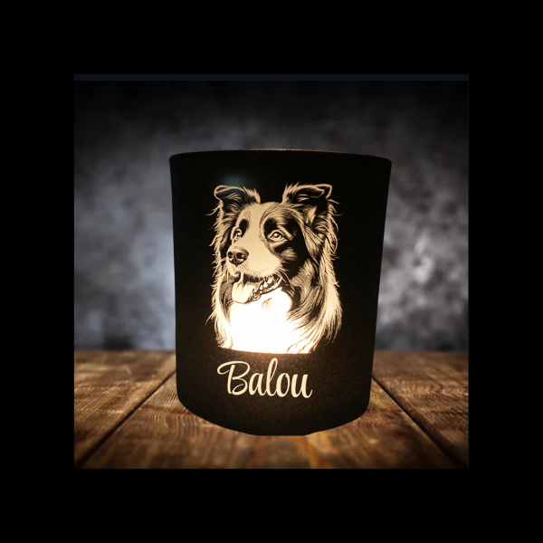 Collie Leckerliglas | Kerzenglas Matt Schwarz 400ml | Gravur Hunderasse mit Name Personalisiert