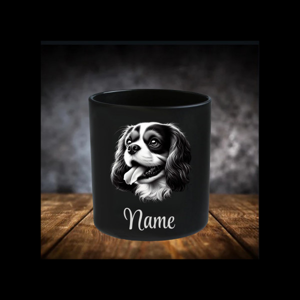 Cavalier King Charles Spaniel Leckerliglas Kerzenglas Schwarz Gravur Hund mit Name Personalisiert