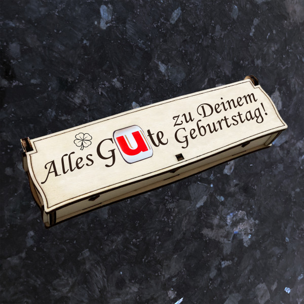 Alles Gute zu Deinem Geburtstag! | Gravur auf Holz Geschenkbox mit Schokoriegel | Neues Design